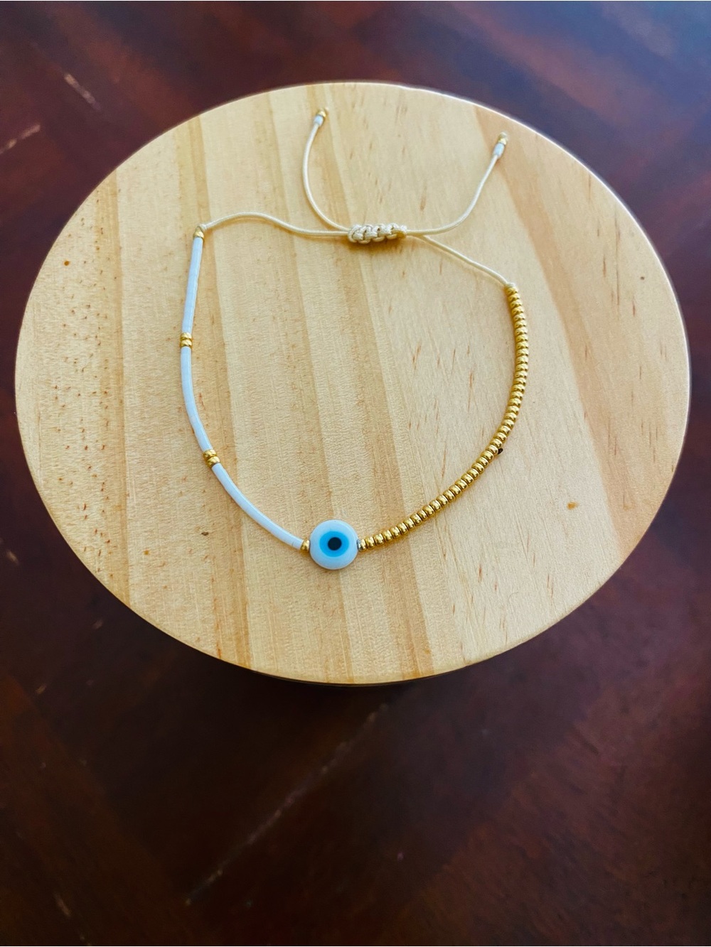 Gold and White Evil Eye Bracelet with Blue Accent